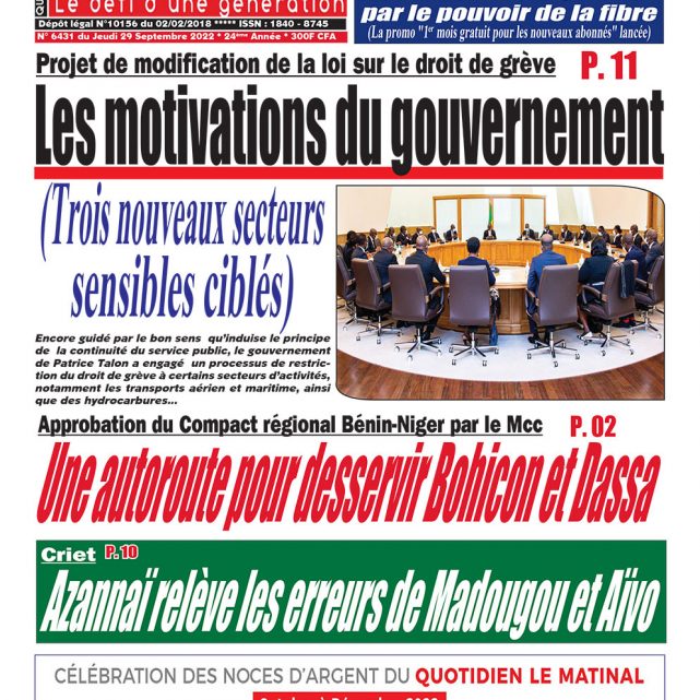Le Matinal du 29 septembre 2022