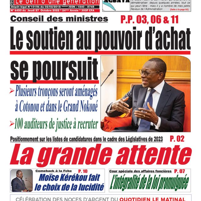 Le Matinal du 27 octobre 2022