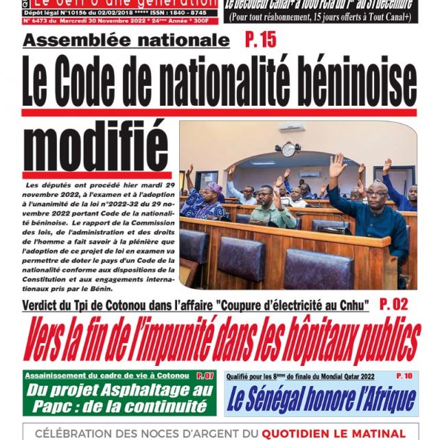 Le Matinal du 30 novembre 2022