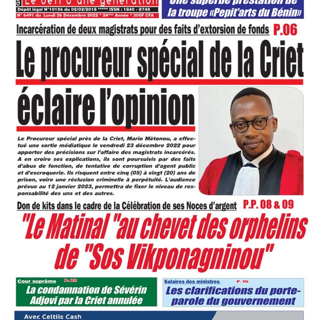 Le Matinal du 26 décembre 2022