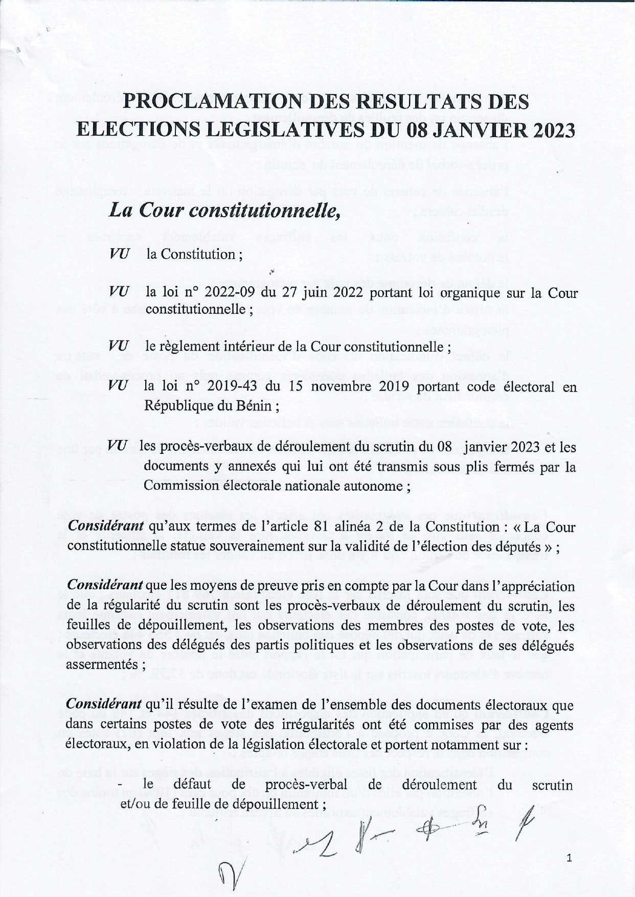 Législatives de 2023 au Bénin : La Cour constitutionnelle confirme les ...