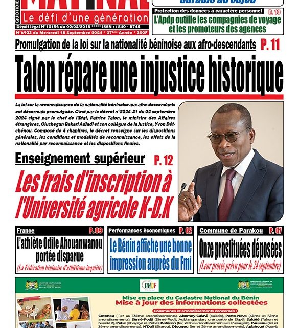 Le Matinal du 18 septembre 2024