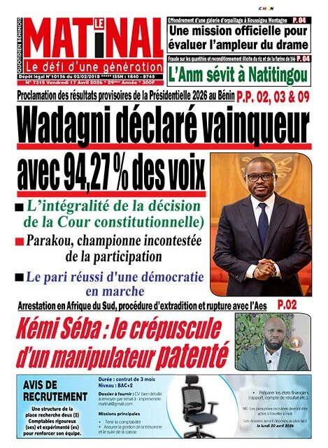Le Matinal du 17 avril 2026