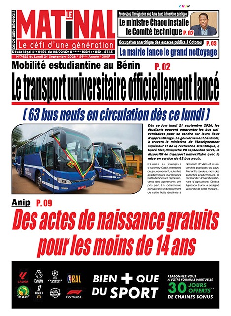Le Matinal du 21 septembre 2026