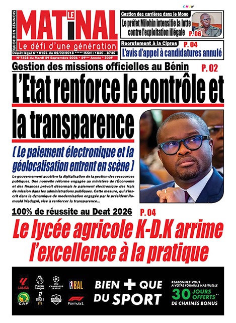 Le Matinal du 29 septembre 2026