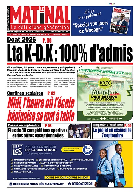 Le Matinal du 3 septembre 2026