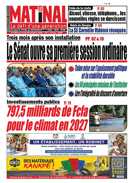 Le Matinal du 29 octobre 2026