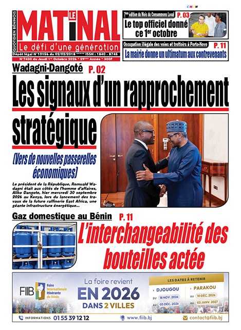 Le Matinal du 1er Octobre 2026
